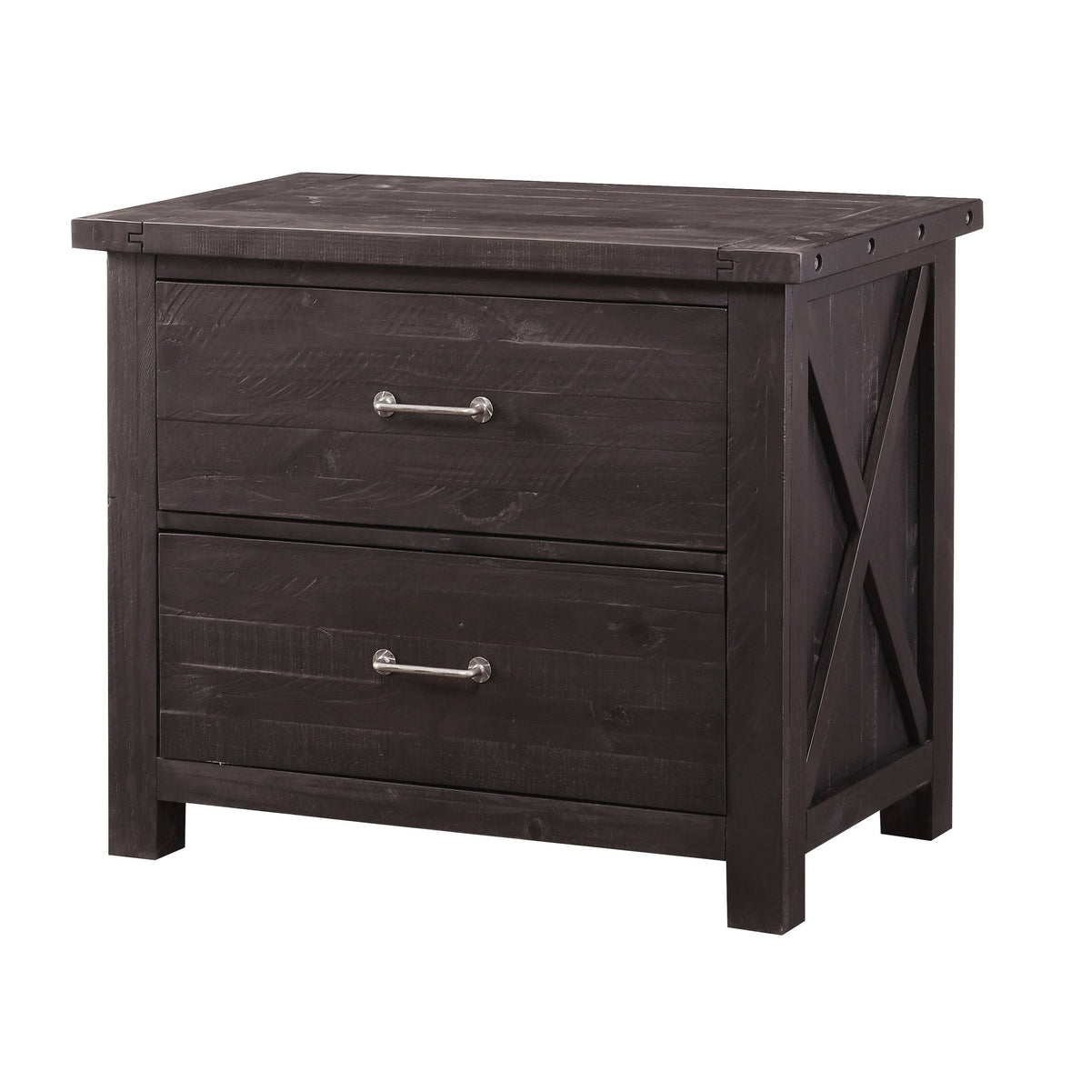 Cafe Brown Two Drawer Wooden File Cabinet with Metal Handle Pull U4317