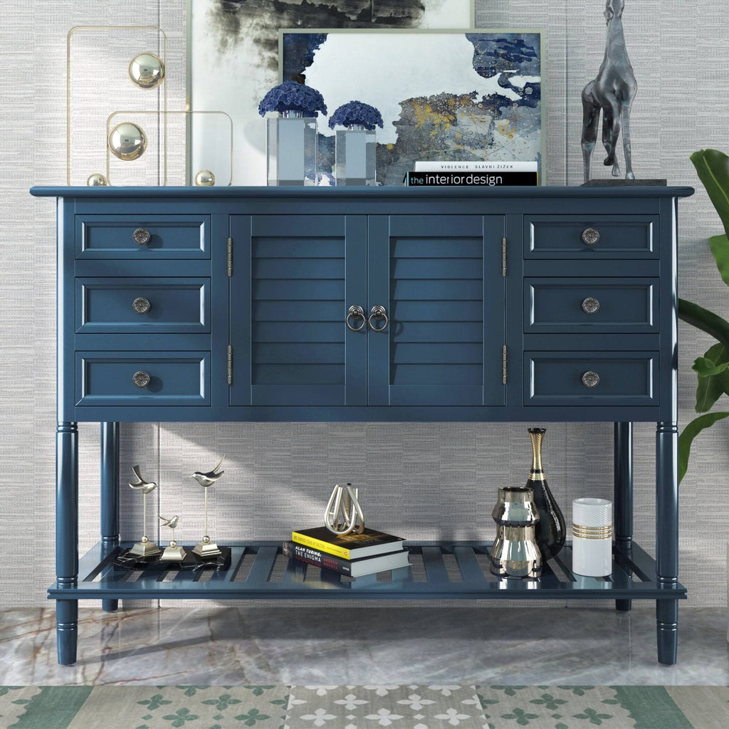 Green Console Table with 6 Drawer 1 Cabinet 1 Shelf T295