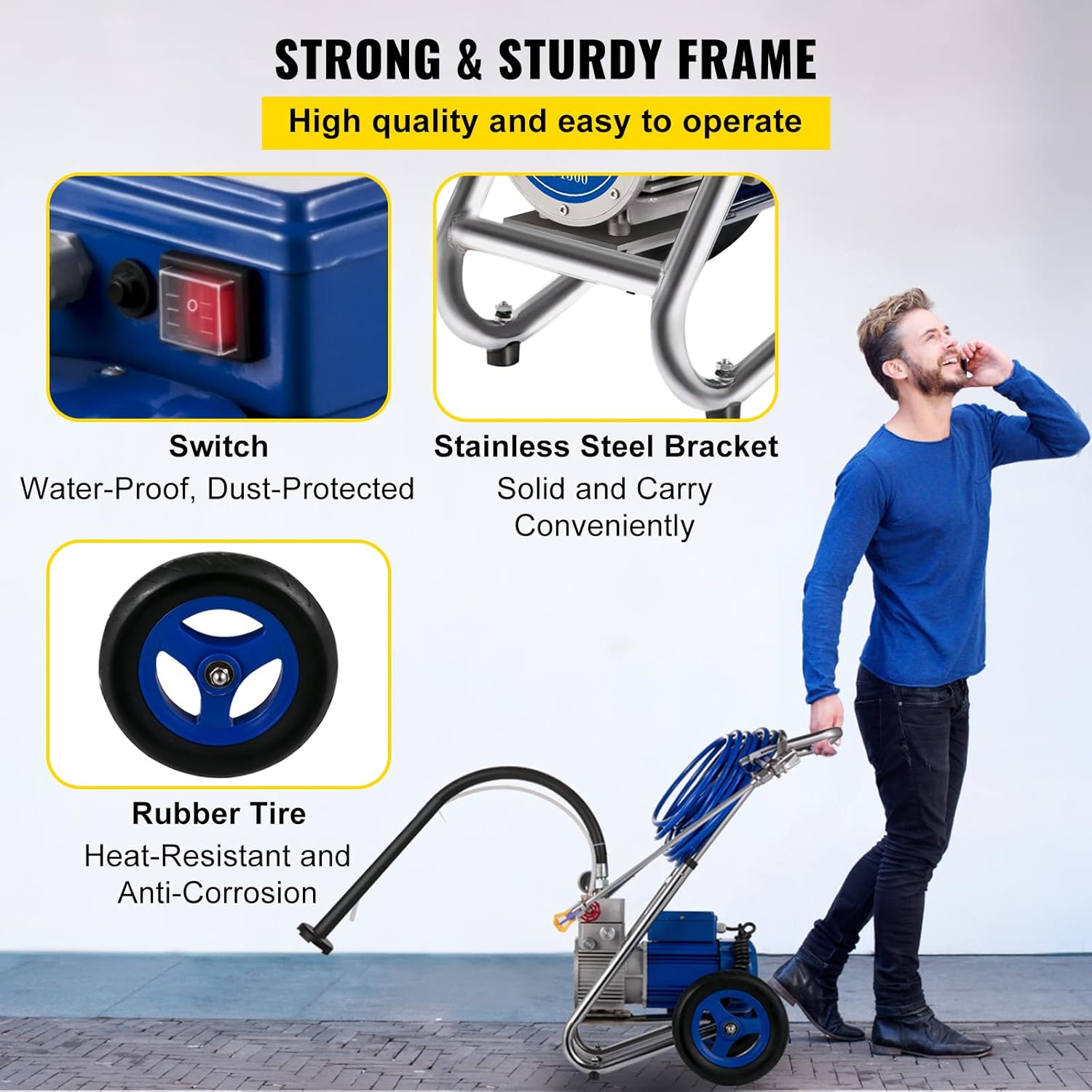 Airless Paint Sprayer, 1500W Cart, 1GPM 50FT Hose, 621 Tip, 6in Extension Bar J355