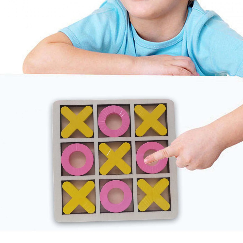Yellow Pink Wood Tic Tac Toe Game Set T347098