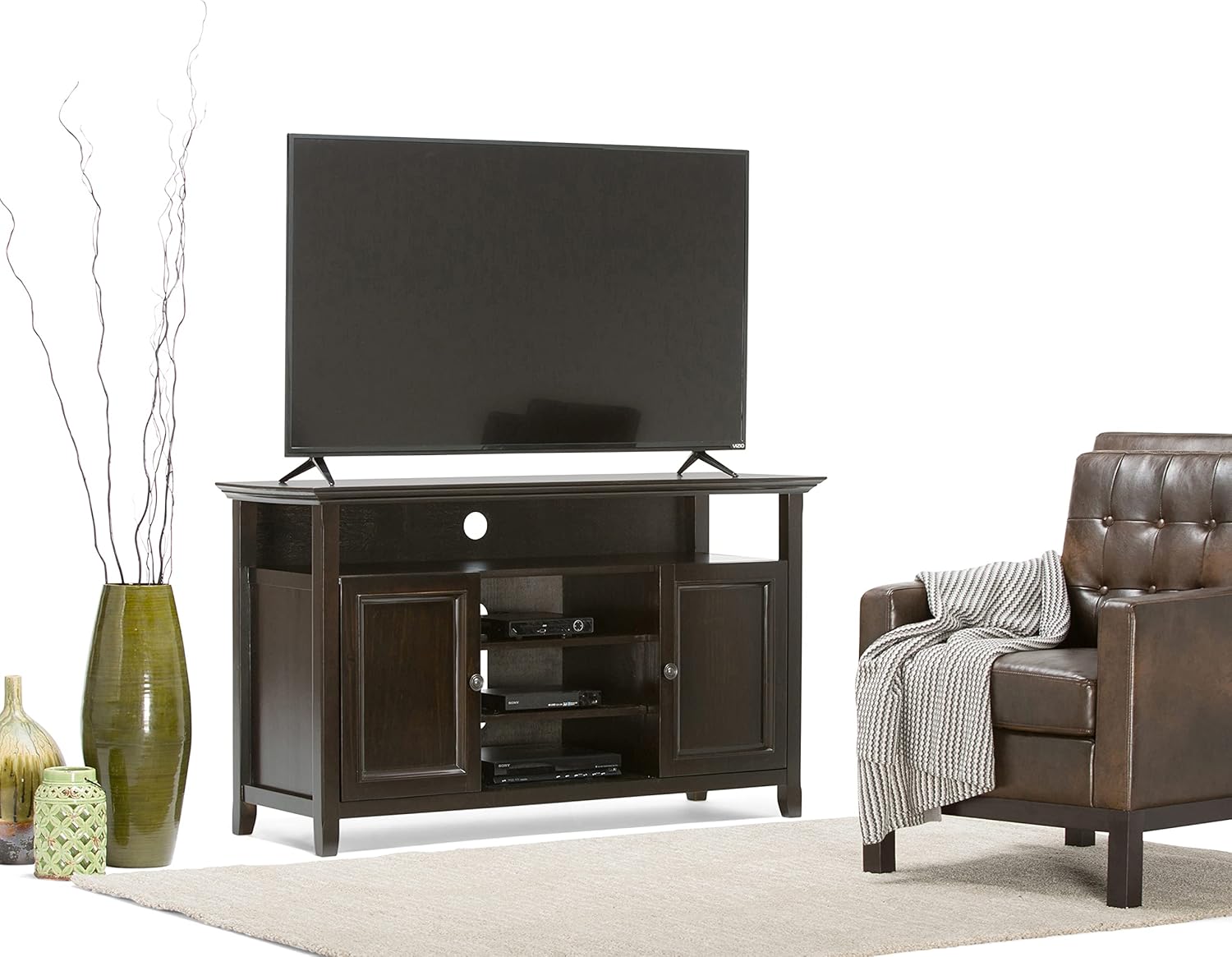 SOLID WOOD Universal TV Media Stand, 54 inch Wide, Medium Saddle Brown B281113