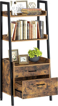 Rustic Brown 3 Tier Ladder Shelf with 2 Drawers Y29689