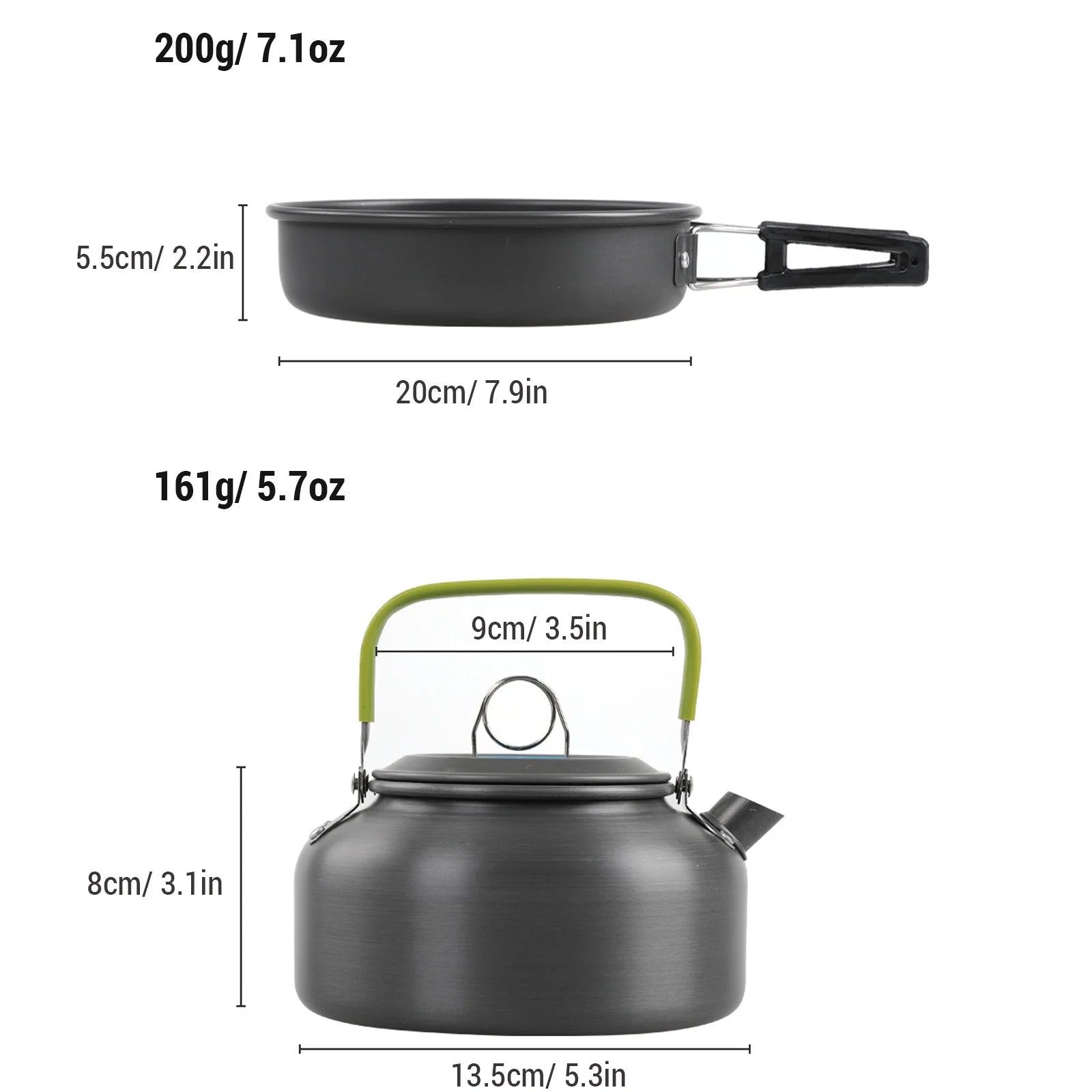 Non-Stick Camping Cookware Mess Kit with Pot, Pan, and Kettle F702393