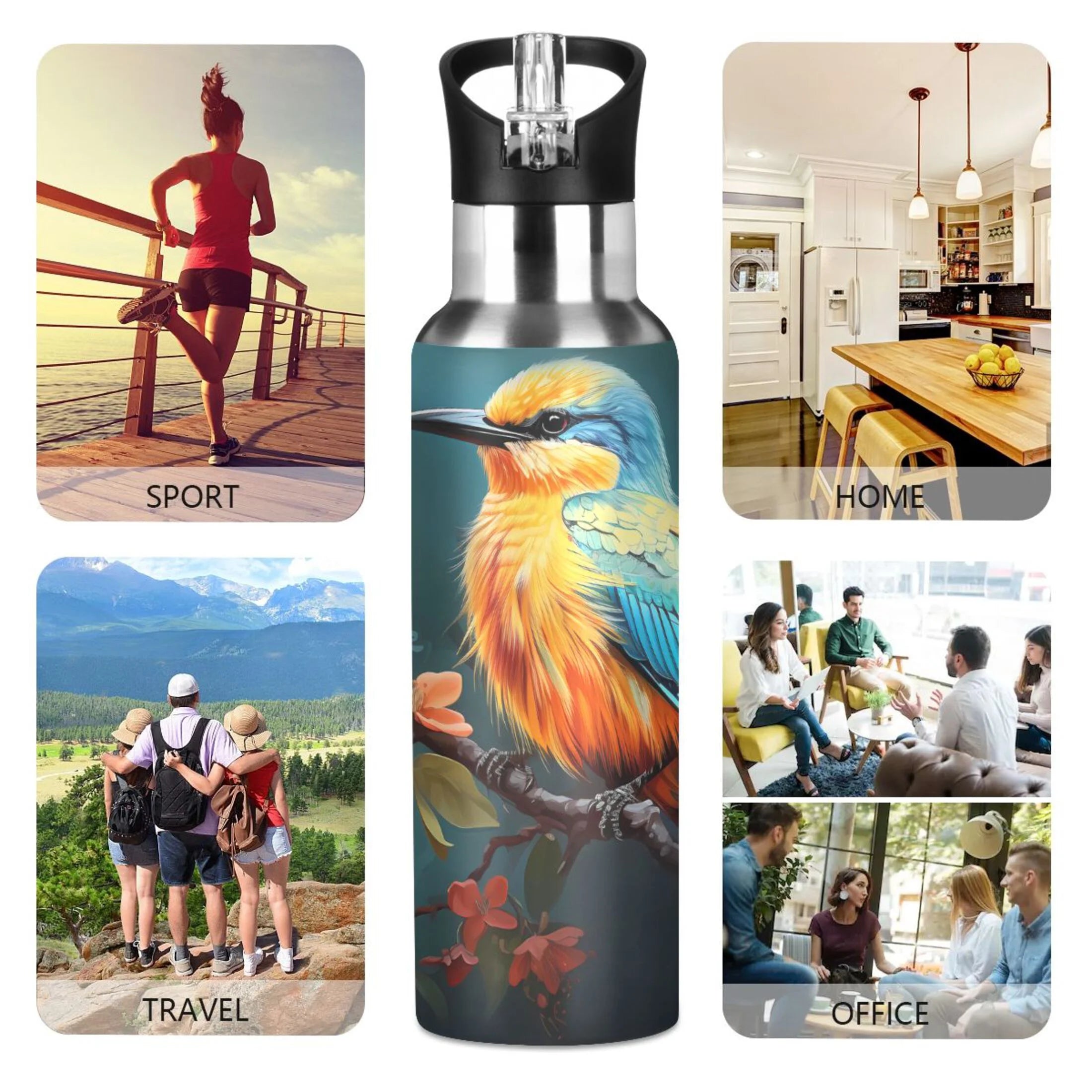20 oz Insulated Stainless Steel Water Bottle with Straw Lid I194366