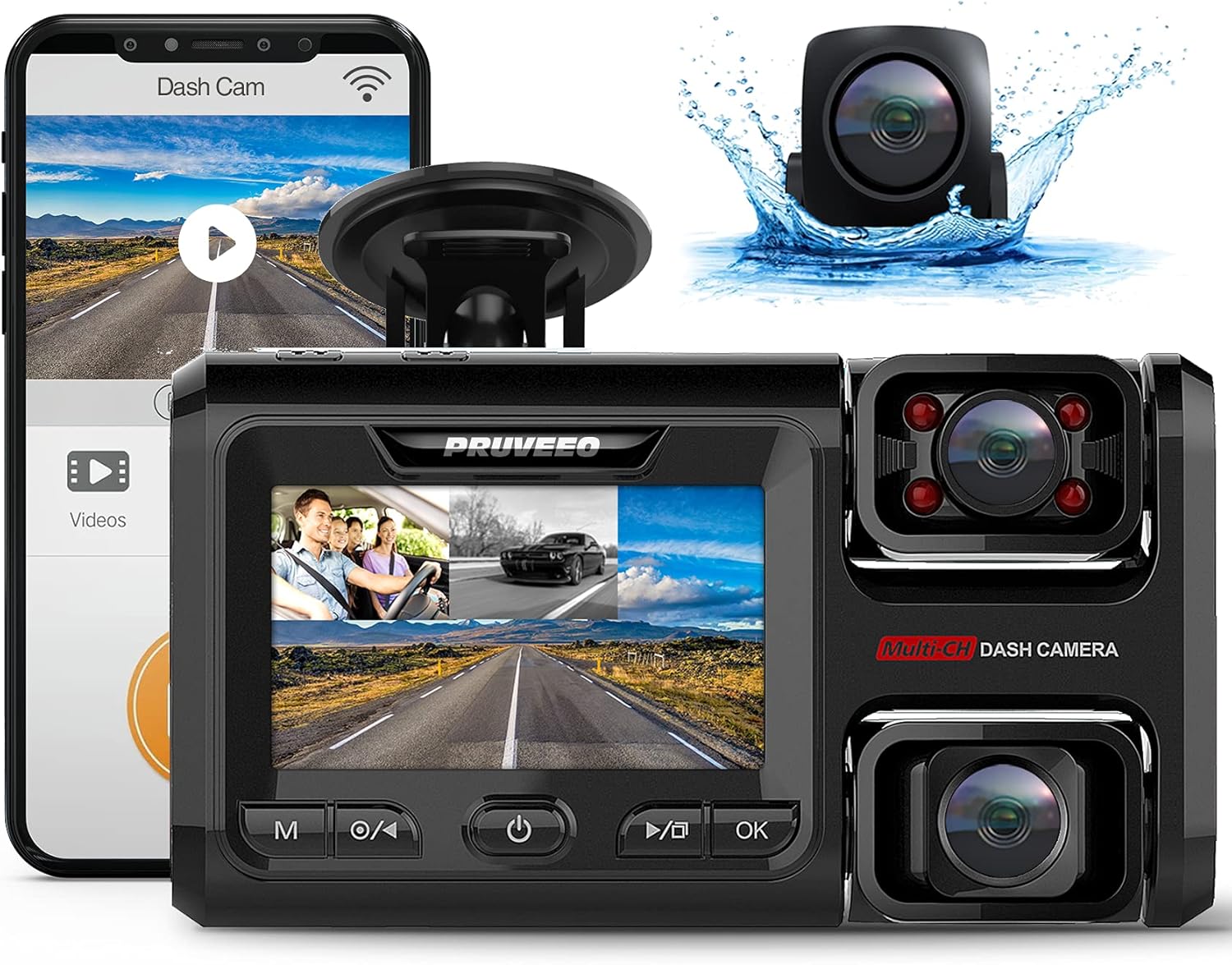 Triple FHD 1080P Front and Rear Inside Car Dash Camera, 3.0 inch LCD, Supercapacitor A108