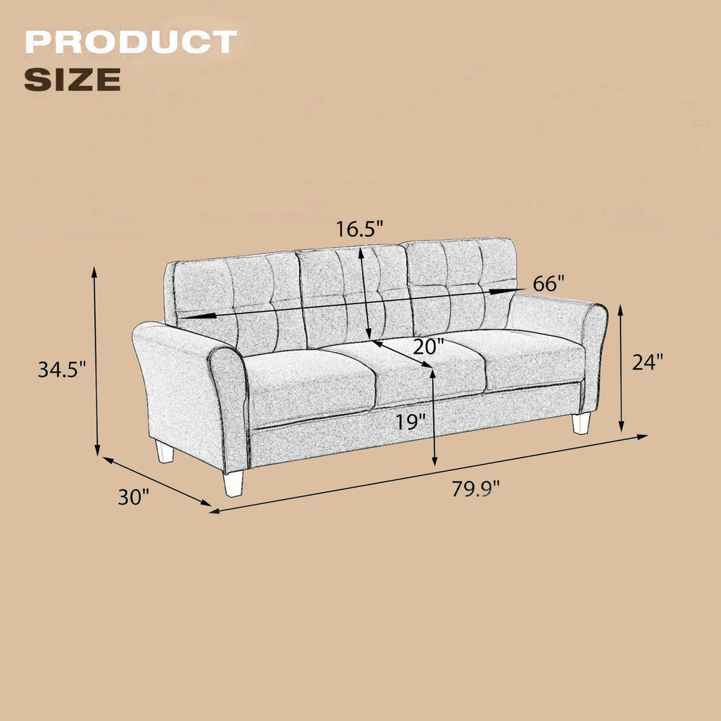 Light Grey Linen 3-Seat Sofa S855458