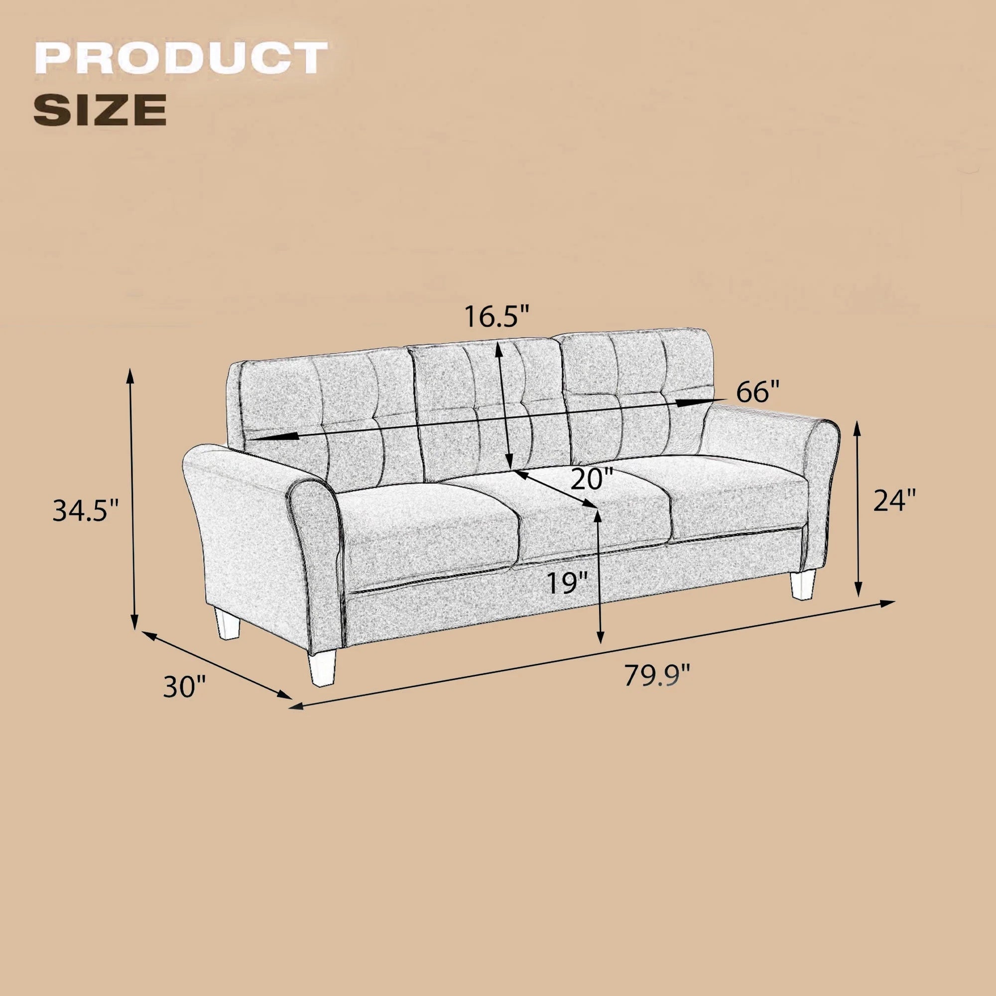 Light Grey Linen 3-Seat Sofa S855458