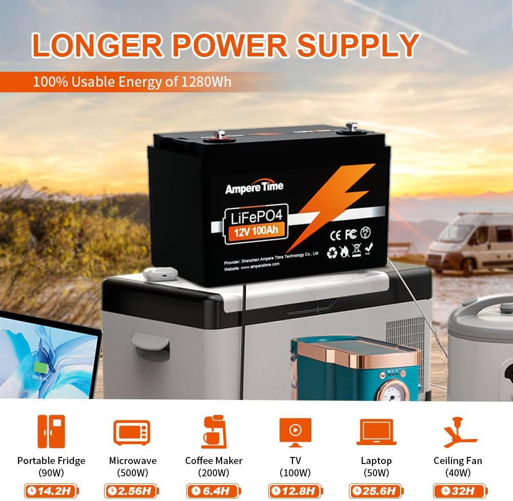 12V 100Ah LiFePO4 Battery with 14.6V 10A Charger, 100A BMS O476266