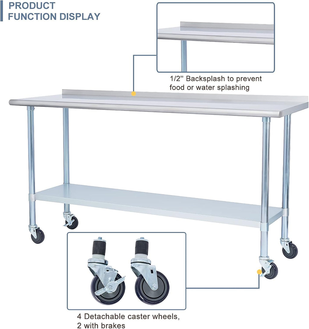 Stainless Steel Metal Work Table with Backsplash, 24 x 60 Inches Z644188