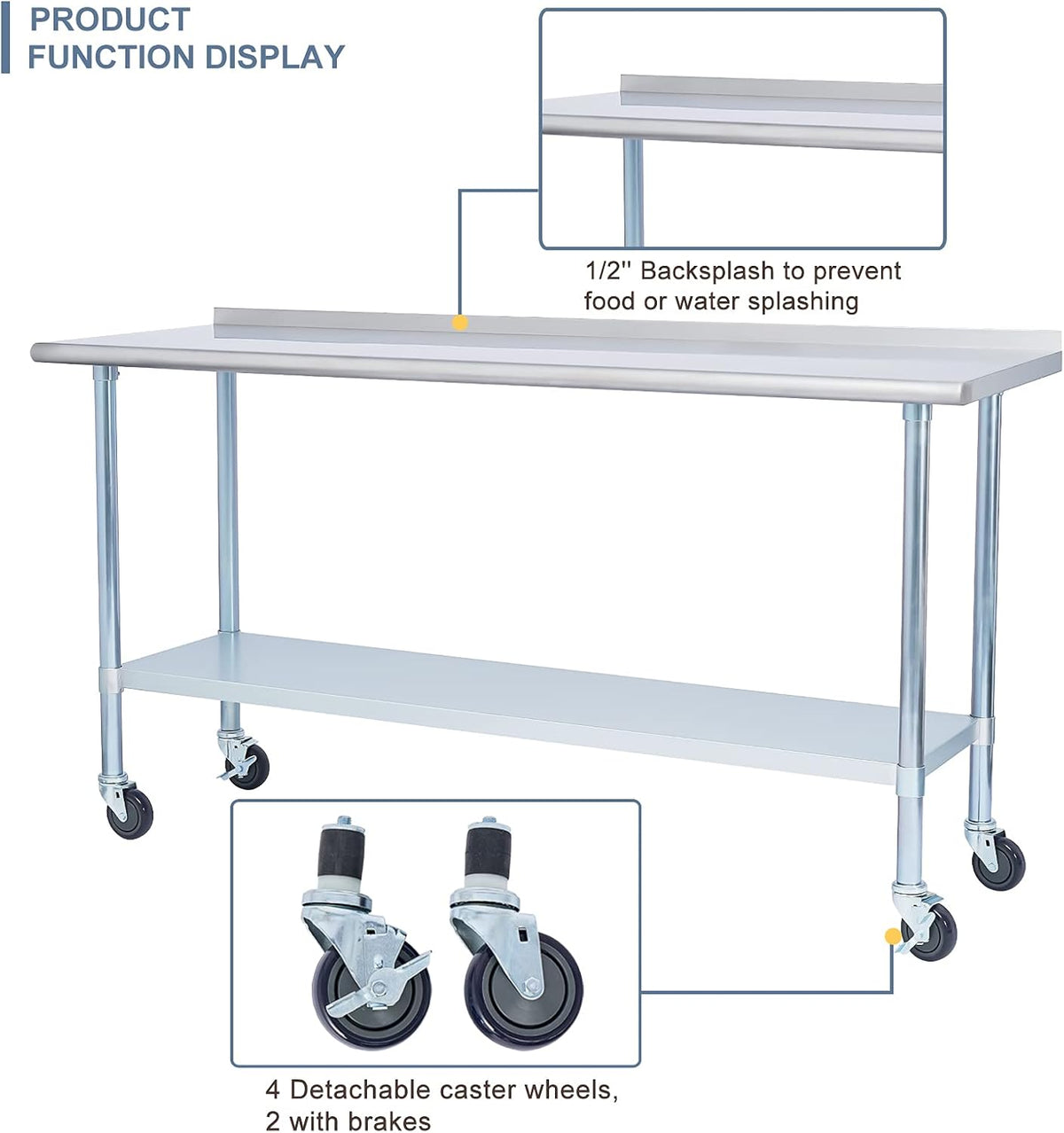 Stainless Steel Metal Work Table with Backsplash, 24 x 60 Inches Z644188