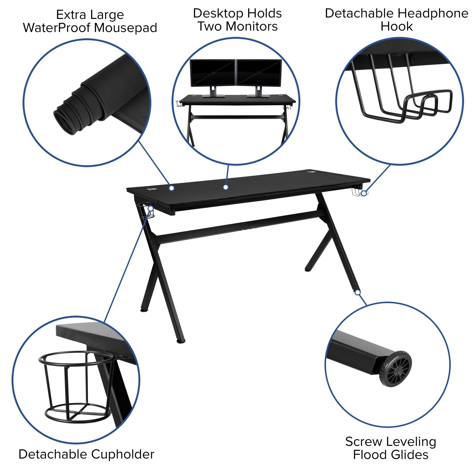 Gaming Desk and Reclining Gaming Chair Set with Cup Holder and Headphone Hook B354092