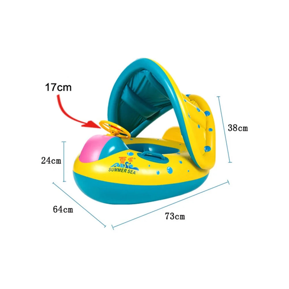 Inflatable Swimming Ring Baby Pool Float with Canopy Sunshade Roof M26625