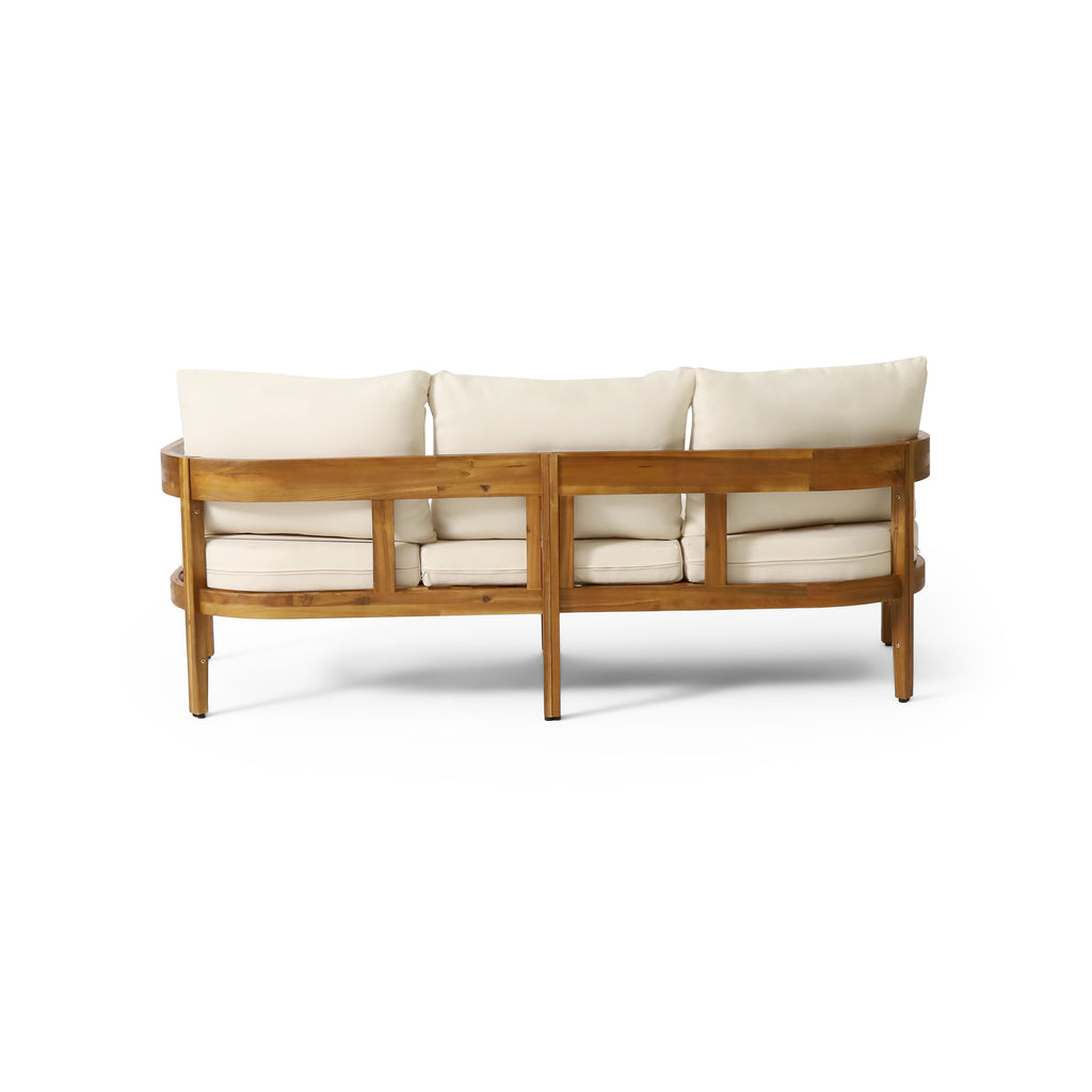 Beige Acacia Wood 3 Seater Sofa Chat Set with Ottoman P73857