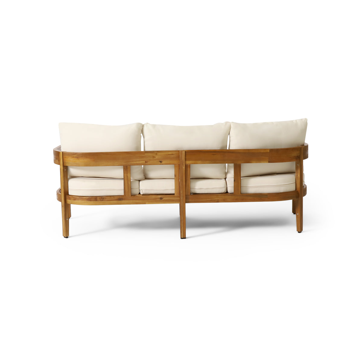 Beige Acacia Wood 3 Seater Sofa Chat Set with Ottoman P73857