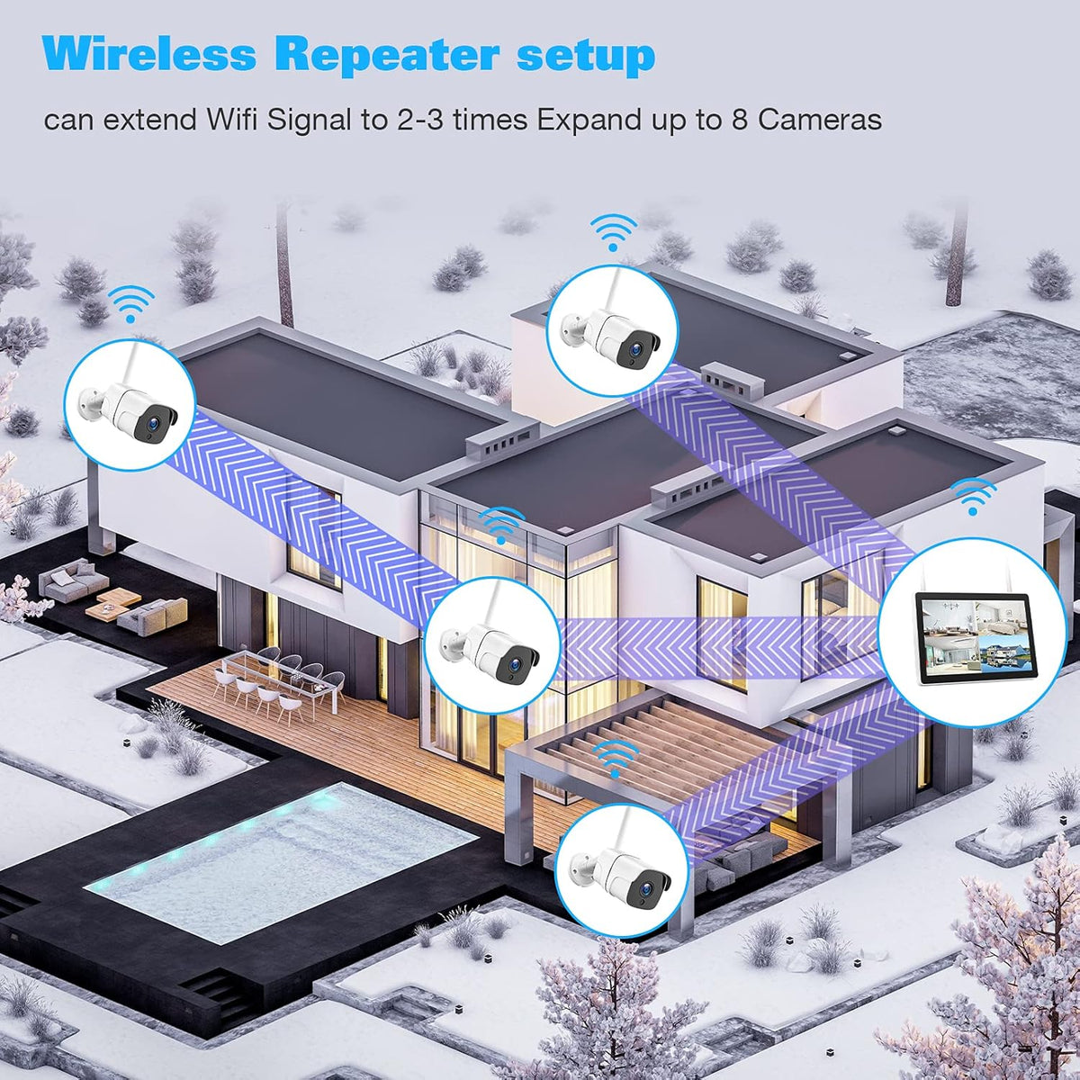 1080P Wireless Security Camera System with 3TB Hard Drive, 8 Channel, 4pcs Outdoor WiFi IP Cameras X1557