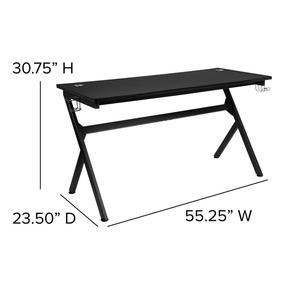 Gaming Desk and Reclining Gaming Chair Set with Cup Holder and Headphone Hook B354092