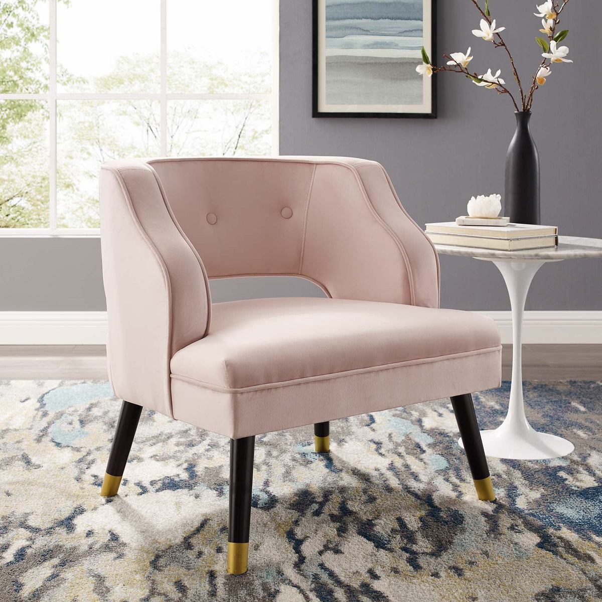 Pink Velvet Accent Armchair G192894