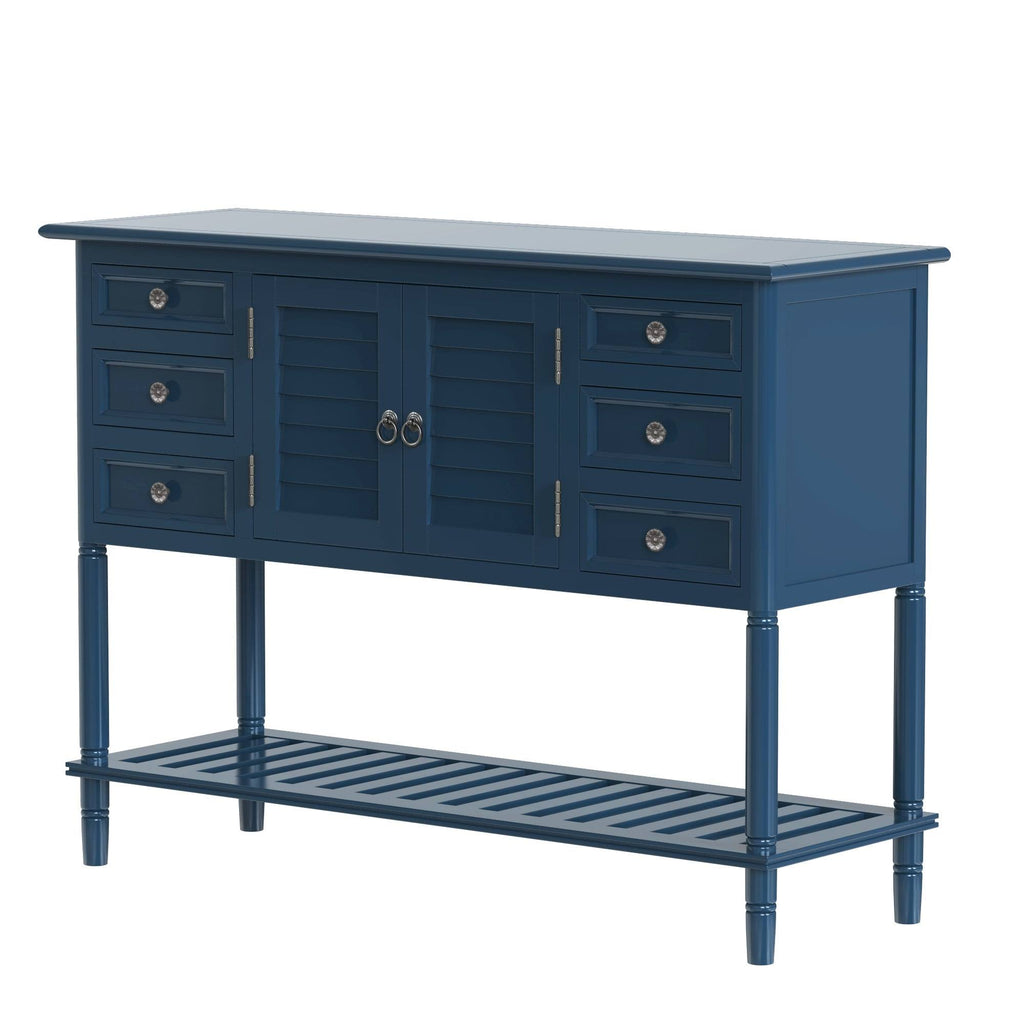 Green Console Table with 6 Drawer 1 Cabinet 1 Shelf T295