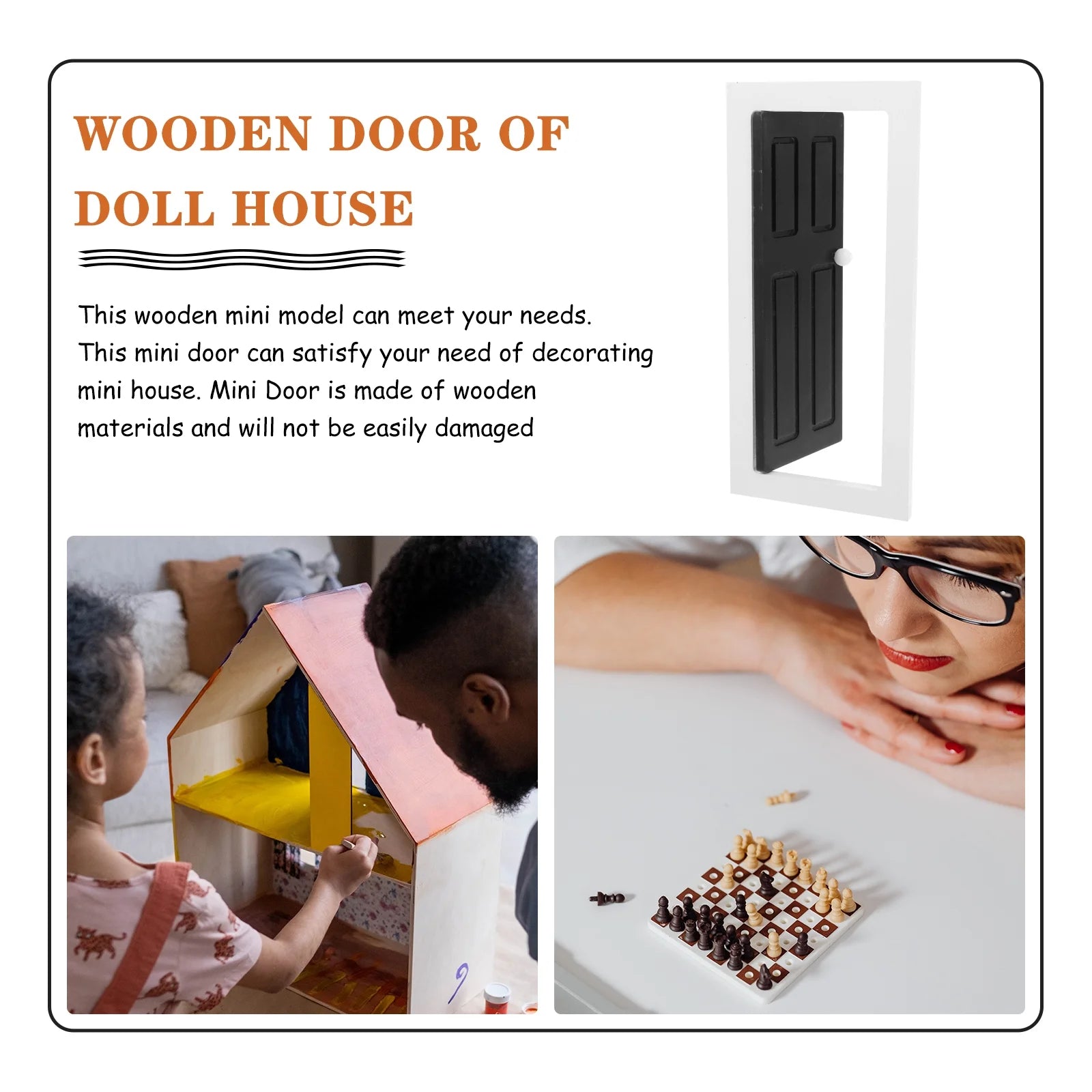 Unpainted Wooden Door Doll House Miniature Furniture Q31435