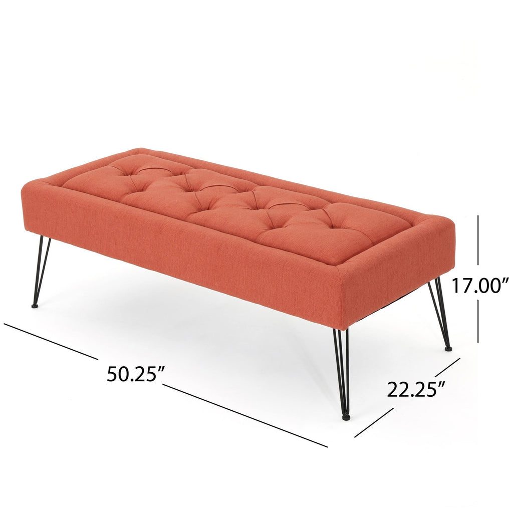 Grey Rectangle Tufted Fabric Ottoman Bench P2179