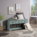 Green Wicker Storage Bench with 3 Drawers and 3 Woven Baskets G6823