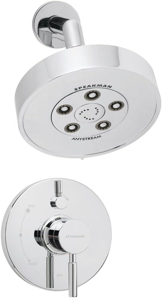 Polished Chrome Shower Head with Shower Valve Combo Shower System Y143617