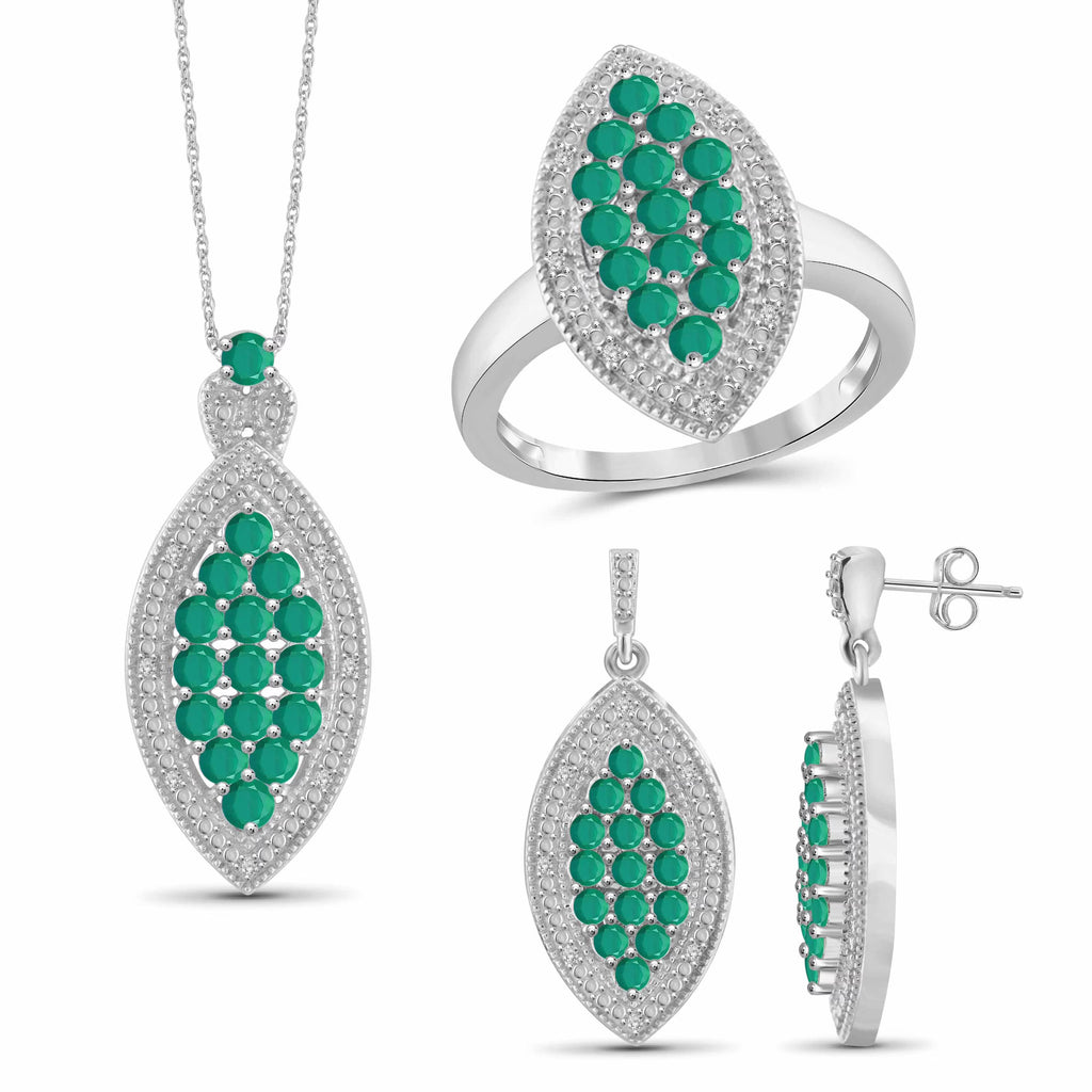 Emerald And White Diamond Accent Sterling Silver 3-Piece Jewelry Set Z399