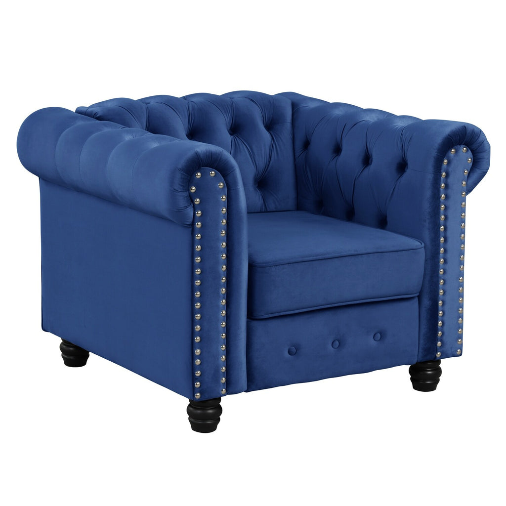 Tufted Velvet-upholstered Chesterfield Armchair Blue B705338