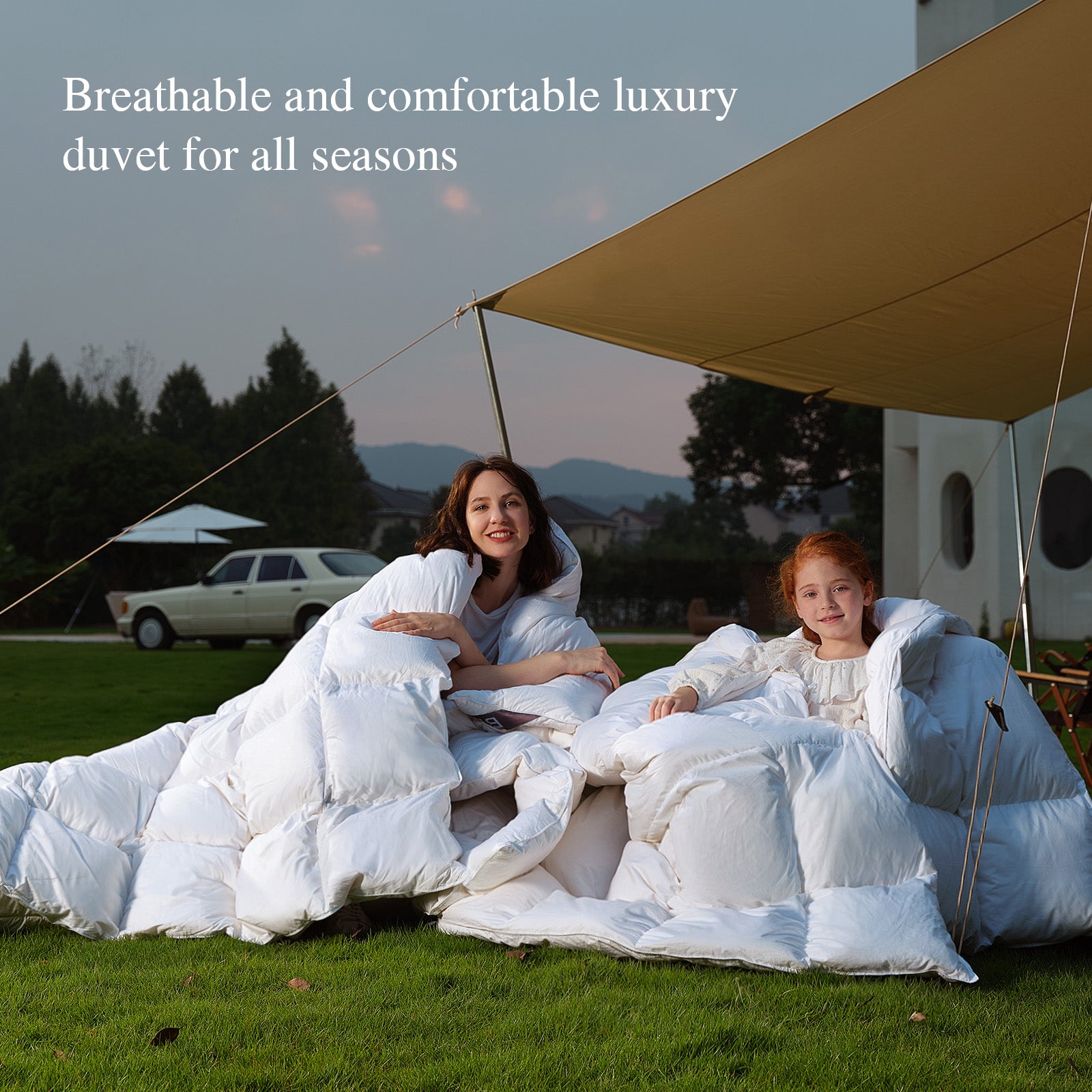 White 90 x 90 Inch Queen Size Down Comforter with Cotton Cover U7831