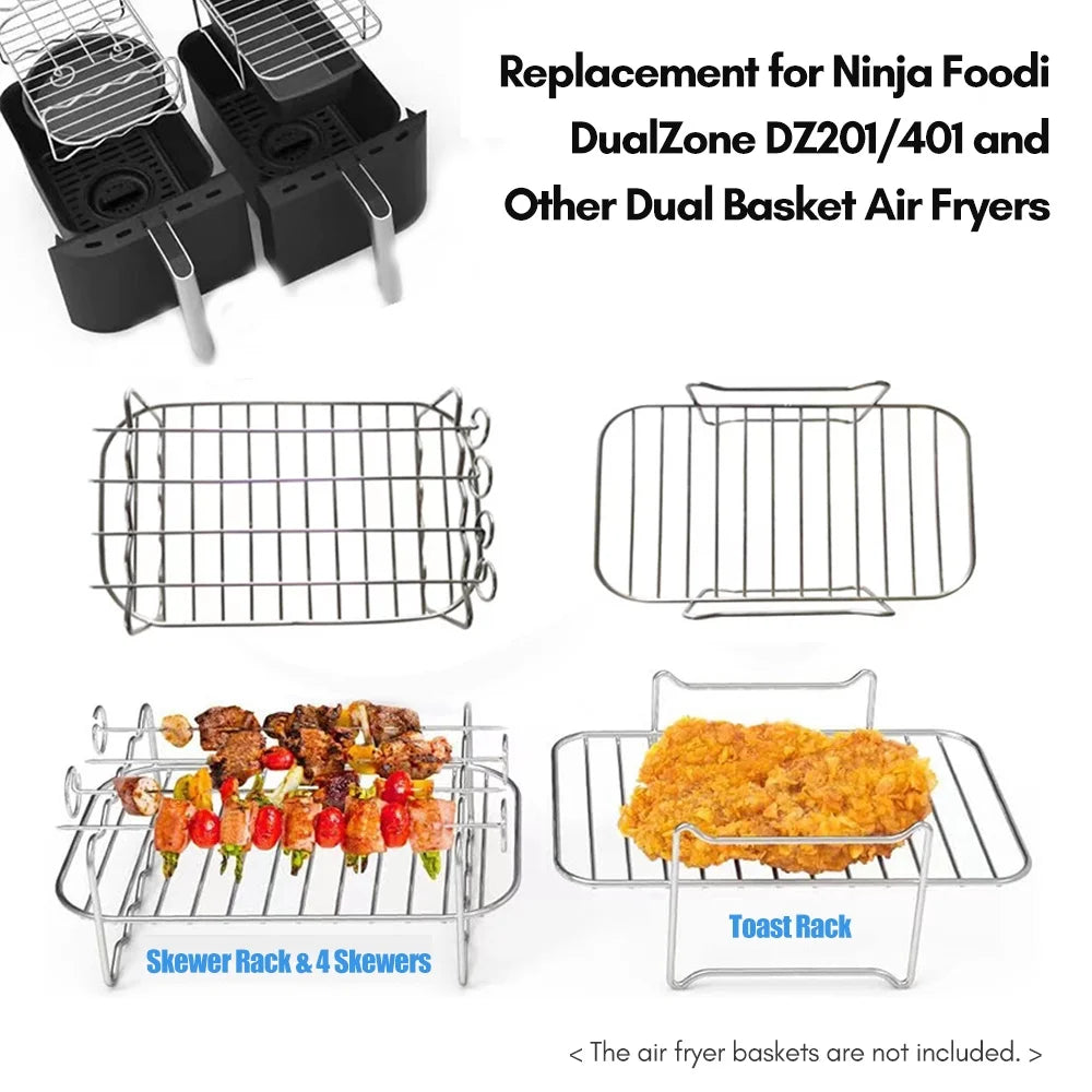 6 PCS Non-Stick Air Fryer Accessories Set with Cake Baking Barrel Pizza Cupcake Pans Skewer Toast Racks Food Tongs A310342